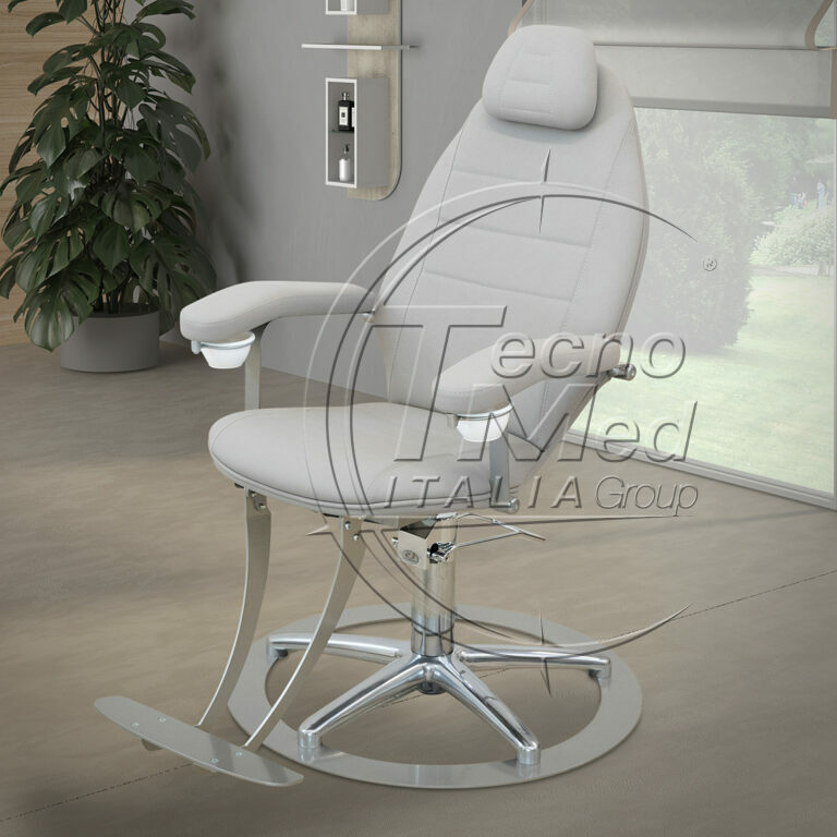 Professional make-up chair with adjustable backrest, headrest and padded armrests