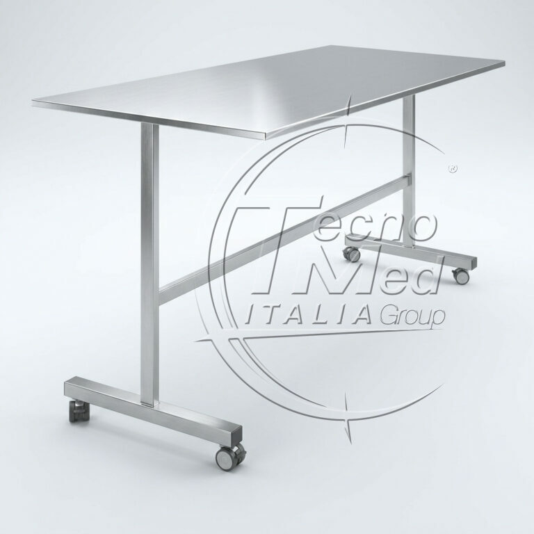 Tecnomed Italia stainless steel veterinary examination and operating table with wheels
